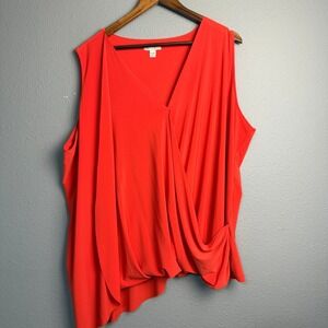 Cato Plus Size 26/28W Orange Sleeveless Draped Wrap Blouse Flowy Colorful Top